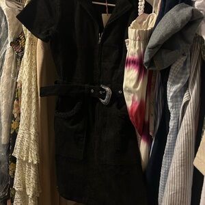 Black Corduroy Belted Dress